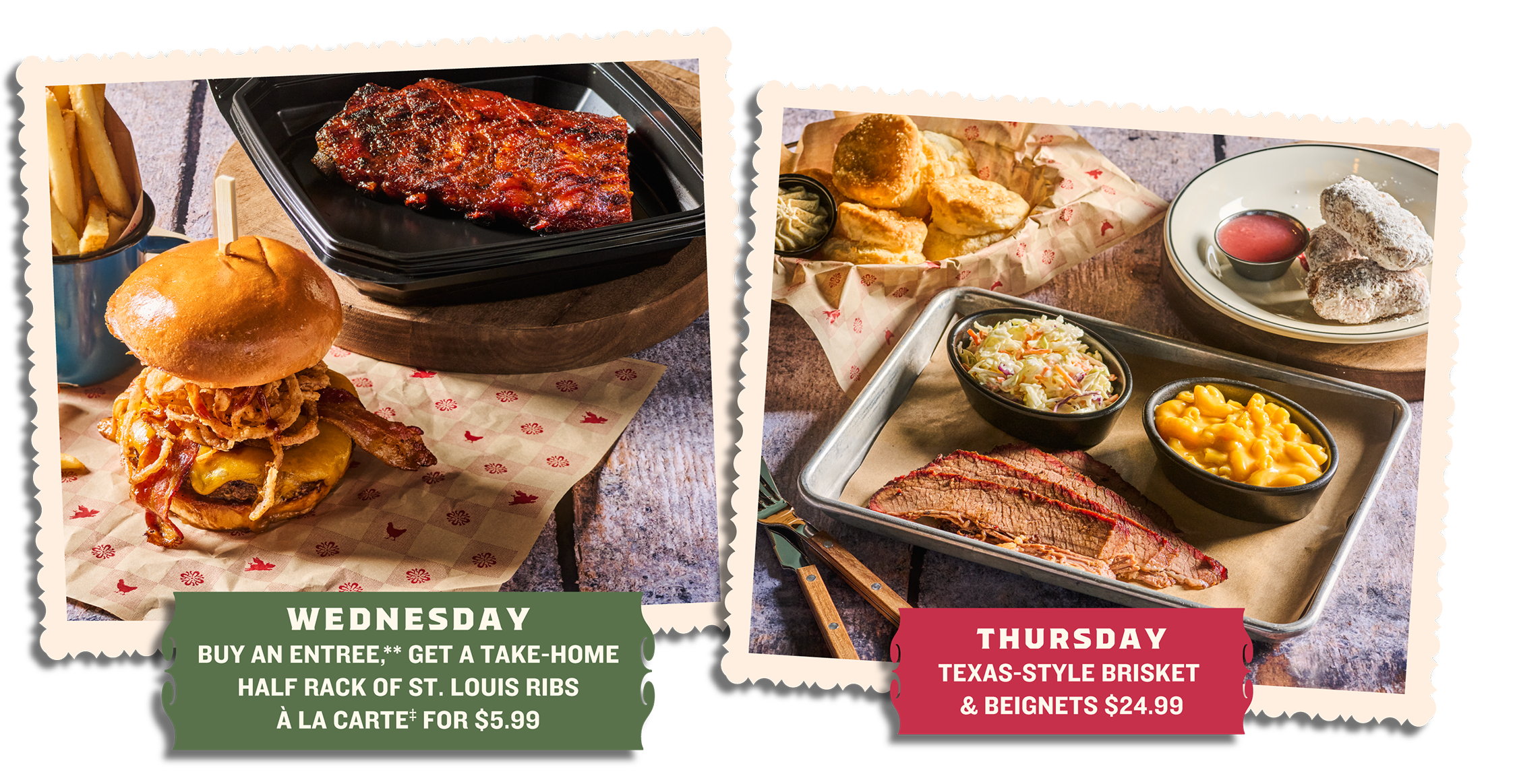 Photo images of Wednesday and Thursday Destination Days Offers